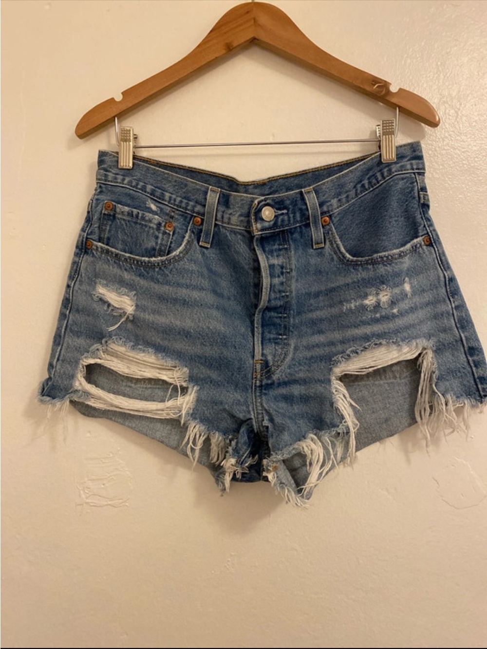 High-Rise Distressed Denim Shorts